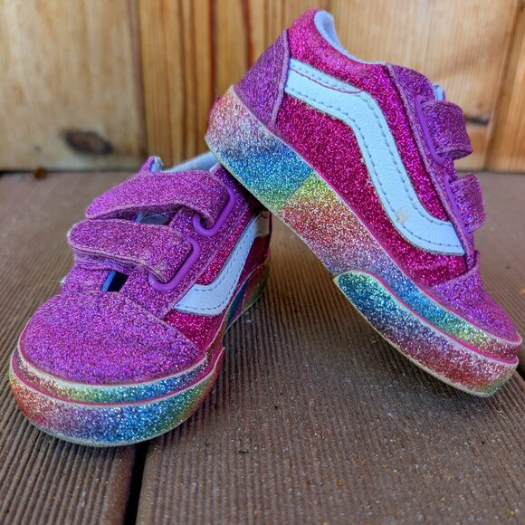 VANS Toddler Old Skool V Glitter Rainglow Size 4 GUC - Picture 1 of 5